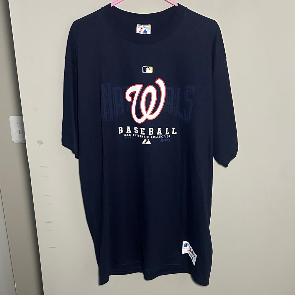 Majestic New Washington Nationals Authentic Collection vintage Navy Shirt